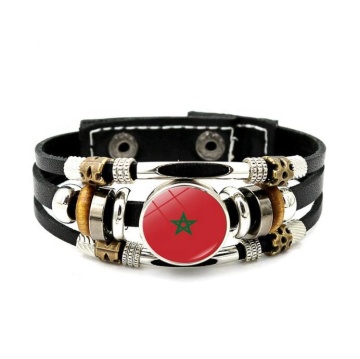 Vòng đeo tay Bangle Flags Ma -rốc với chuỗi da và hợp kim