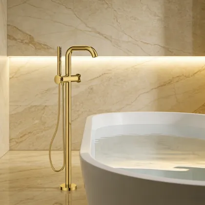 Double lever bath mixer floor-standing