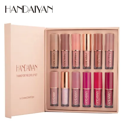 Handaiyan Cosmetics 12-Color Waterproof Liquid Matte Lipstick and Glossy Lip Gloss Set
