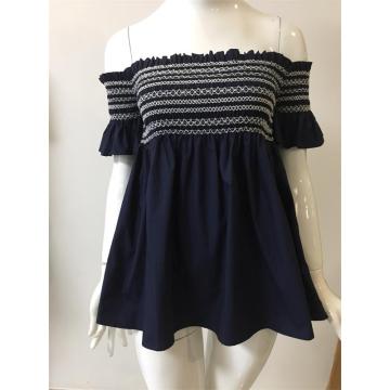 Smocking Solid Cotton Blouse