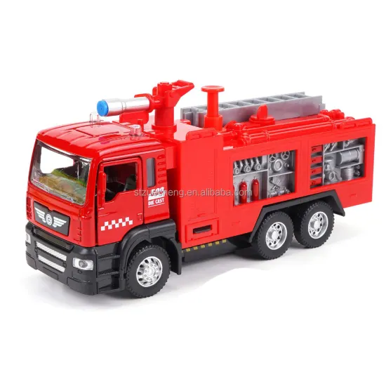 New 1:50 Scale Metal Friction Car with Red Light, Sound, Water Spray, and Diecast Fire Truck Toy for Kids