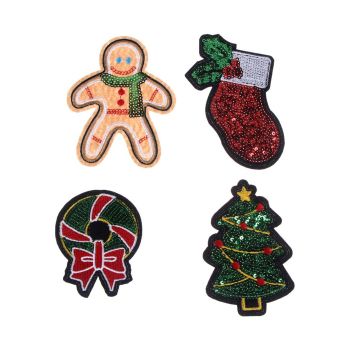 Sequin Christmas tree iron on embroidery patches