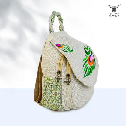 Polyester-cotton Peacock Feather Embroidered Backpack