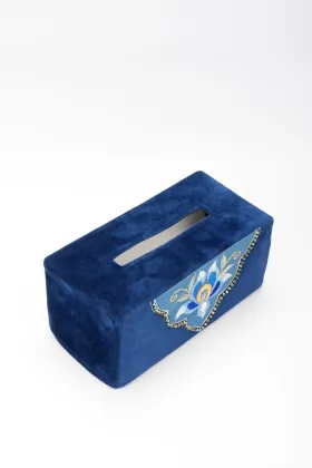 Blue Velvet Yi Embroidery Tissue Box