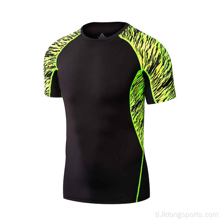 Lidong Wholesales Custom Short Sleeve Sports Tops Seamless Sports Mens Compression Gym Wear