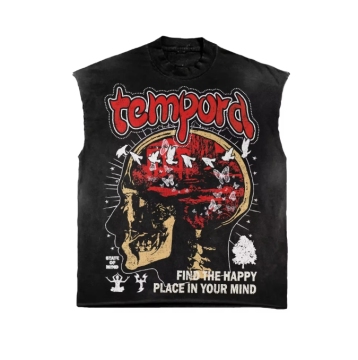 Custom Screen Print Rhinestones Streetwear: Vintage Oversize Cotton Men's Tank Tops with Boxy Fit and Sleeveless Design