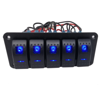 1500W Rocker Switch Panel 5 Gang Aluminum Dash Switch Panel for Automotive, Marine and Boating