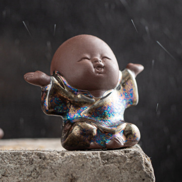 Black Gold Mini Buddha Statue Sculptures for Tea Pet and Home Decor