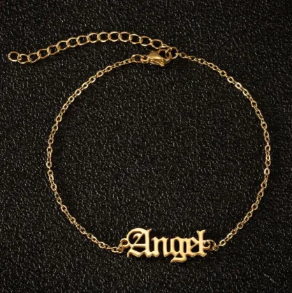 Adjustable Silver Gold Plated Stainless Steel Old English Letter Angel Anklet Bracelet