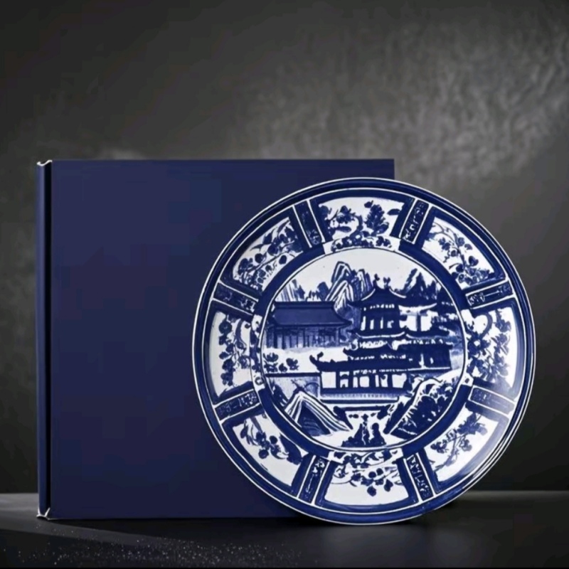 Ceramic blue and white porcelain plate