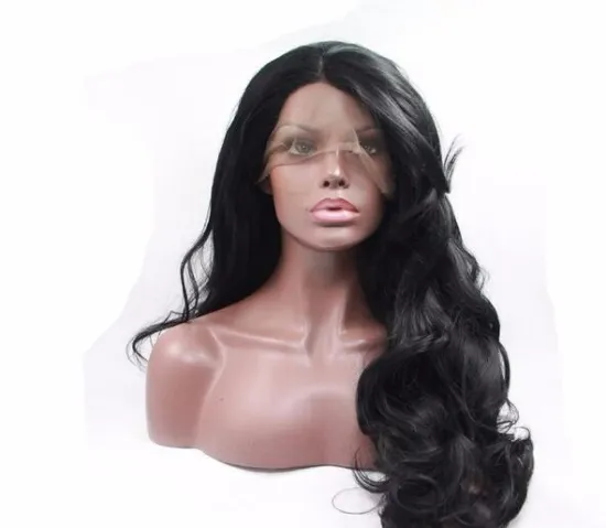 Cheap Glueless Synthetic Lace Front Wig Natural Black Long Body Wave Synthetic Wigs For Black Women