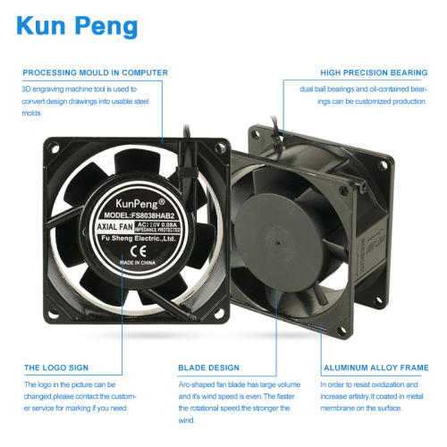 High pressure 80*80*38 compact metal fan