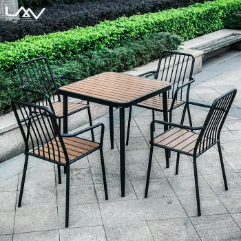 Vintage Style Metal Frame Wood Top Outdoor Garden Patio Furniture Set for Hotels and Restaurants