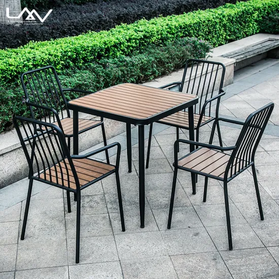 Vintage Style Metal Frame Wood Top Outdoor Garden Patio Furniture Set for Hotels and Restaurants