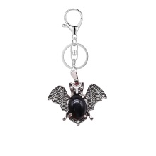 Black Obsidian 13X18mm Cabs Antique Silver Alloy Antique Silver Alloy Bat Pendant Keychain