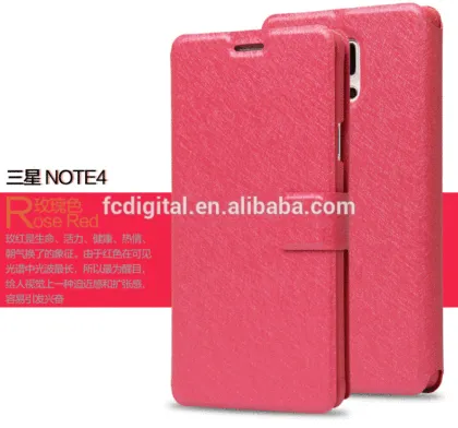 Cheapest Colorful Silk Wallet Flip case for Mobile phone Samsung Note4