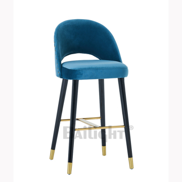 Elegant Blue Velvet Cushion Gold Barstool