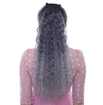 silver grey afro kinky ponytail hair wig, gray hair ponytail