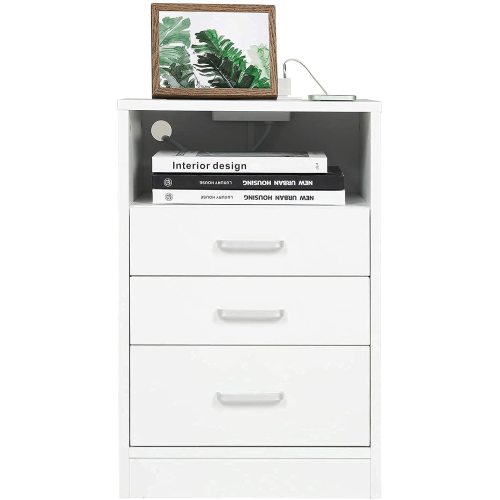 Nightstand 3 Drawers with Open Storage Bedroom Furniture