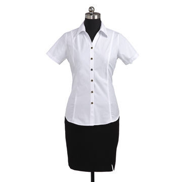 Bias Cutting White Striped Short-sleeved Women's Uniform Shirt