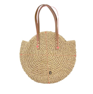 Natürlicher großer Strohstrandbeutel mit Baumwolltasche - handgefertigte Sommertasche für Frauen
