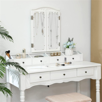 Beau White Solid Wood Dressing Table With Mirror