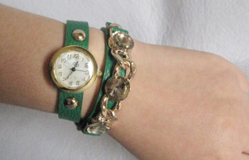 Waterproof Women Wrap Around Wrist Watch Pu Strap With Rhinestone