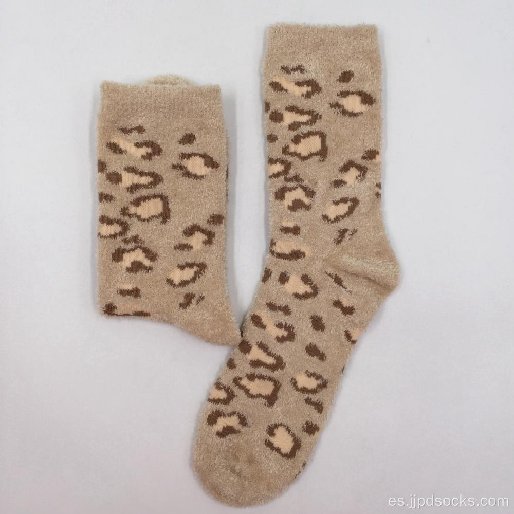 Hilo de plumas leopardo calcetines acogedores