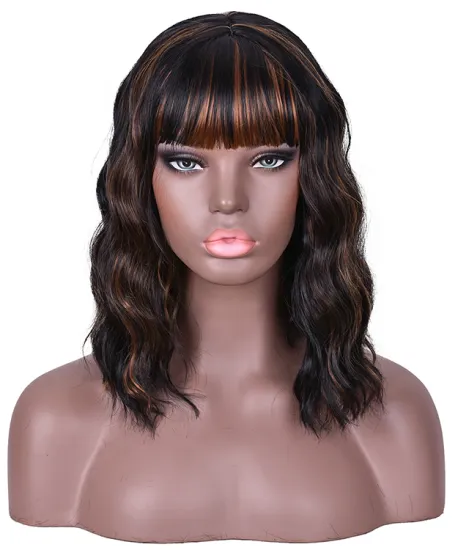 Wholesale Cosplay wig Vendor Water Wave Short Bob Wig With Bangs For Black Women Synthetic Hair Wigs