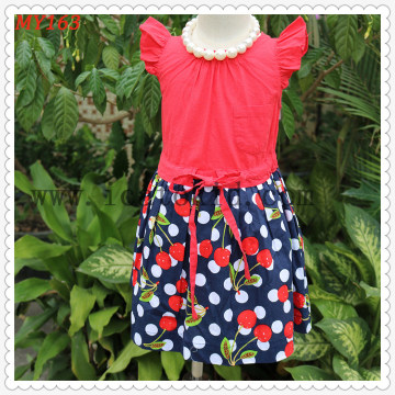 Polkdot Bottom Checkskirt Girls Cotton Dress for Summer