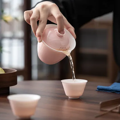 Portable Light Pink Porcelain Tea Set - Gift Bag Included: Tea Maker, Infuser, and Gongfu Set