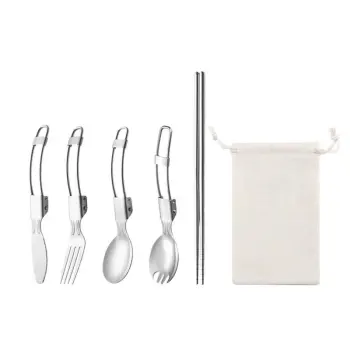 GEMEI 4-in-1 Portable Stainless Steel Camping Cutlery Set