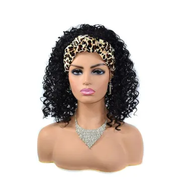 Wholesale ombre  Headbands Black long  Afro Wig Synthetic Wigs African Kinky Curly Box Wrap Puff Turban wigs For women
