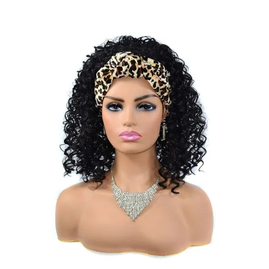 Wholesale ombre  Headbands Black long  Afro Wig Synthetic Wigs African Kinky Curly Box Wrap Puff Turban wigs For women