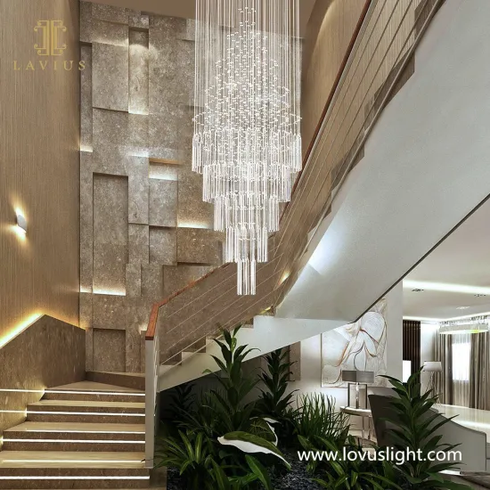Large creative custom crystal stair chandelier modern decorative ceiling custom chandelier villa chandelier