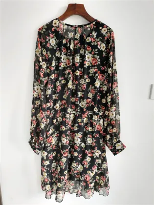 Ladies Floral Chiffon Long Sleeves Dress