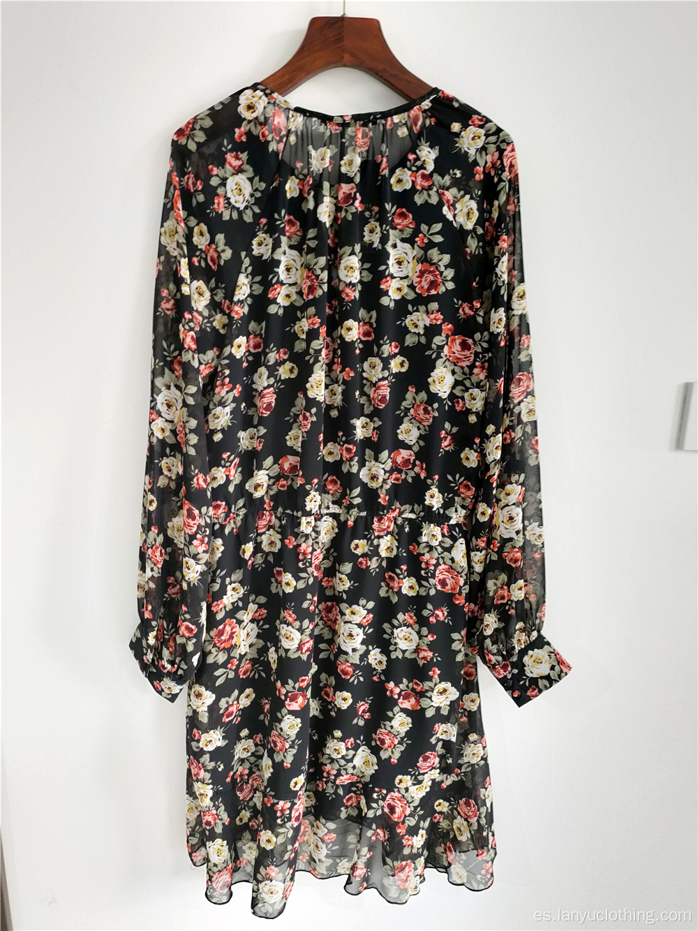 Vestido de manga larga de gasa floral para mujer