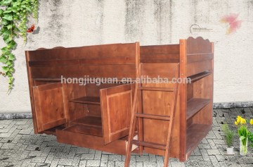 Antique wooden bed,mid sleeper bed,wooden half tall bed with cabinet,children cabin bed