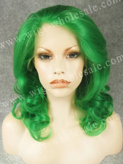 CWN19CT6138 Green hair wigs synthetic short curly green cosplay lace front wig