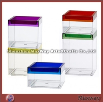 Combined transparent rectangle polished acrylic/PMMA container/vessel/receptacle with blue cover