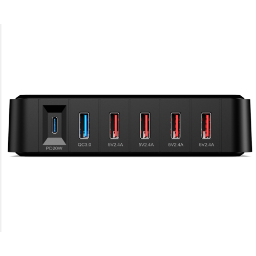 6-Port-Schnellladegerät mit USB-C &amp; QC3.0