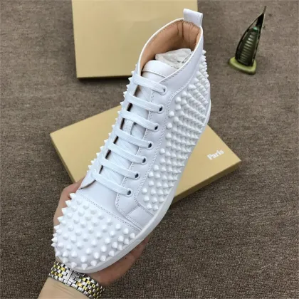 Luxury High Top Rivet Spikes Fashion Shoes - Red Bottom Leather Unisex Casual Wear