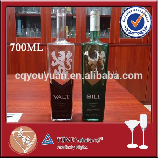 700ml flask clear and green spirit glass bottle vodka clear