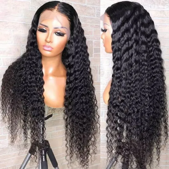 180% Density Transparent Lace Frontal Wig Deep Curly Wave Glueless Virgin Brazilian  13x4 Lace Front Wig Human Hair Wigs