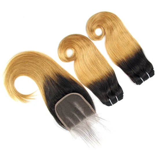 1B/27# funmi curl 100 Chinese remy hair extension with lace closure