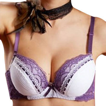 Lace Bras in Purple with Lace Trim at Cups, Custom Your Own Designs are Welcome, OEM Factory