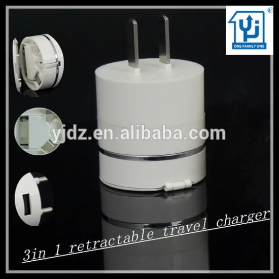 Lowest Price 3in 1 Retractable Mini Multi Travel Charger with USB Port for Lenovo