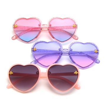 Cute Girls Little Bee Pink Blue Cartoon Glitter Heart Sunglasses