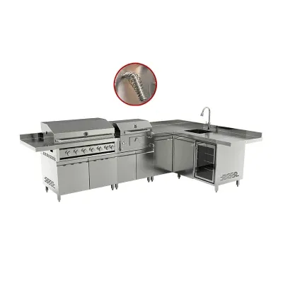 Basic Customization New Luxury Stainless Steel L Shape BBQ Grill Island Outdoor Kitchen Cabinet with Sink