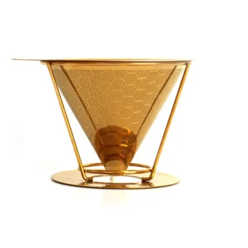 Stainless Steel Pour Over Coffee Cone Dripper with Double Mesh Reusable Filter